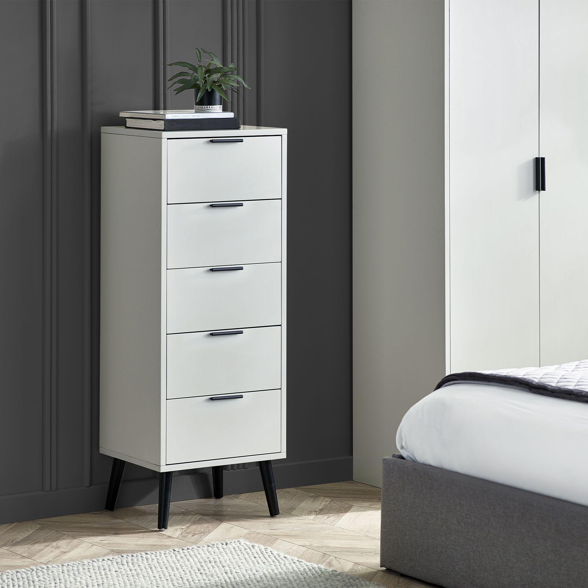 Alba Grey Narrow Chest - 5 Drawer