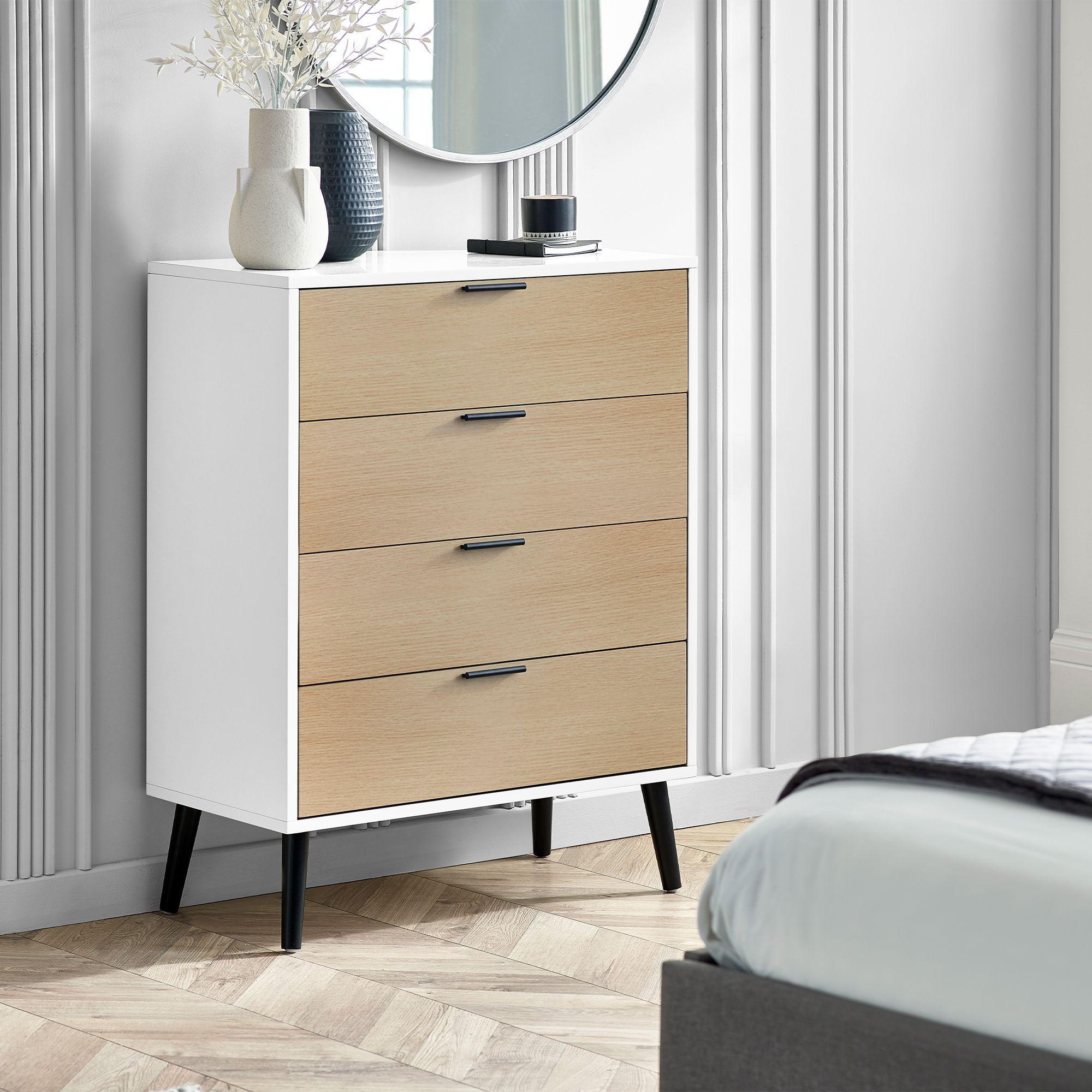 Alba White and Oak Chest of Drawers - 4 Drawer