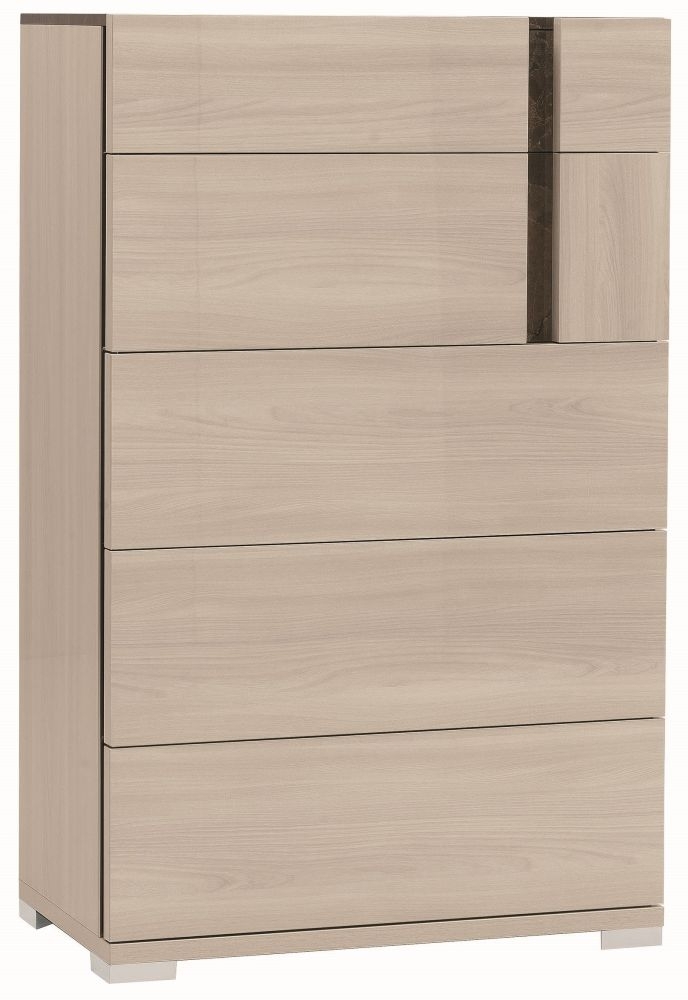 Teodora Tall Chest - 5 Drawer - Cream Gloss