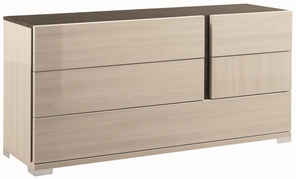 Teodora Wide Dresser - 5 Drawer - Cream Gloss
