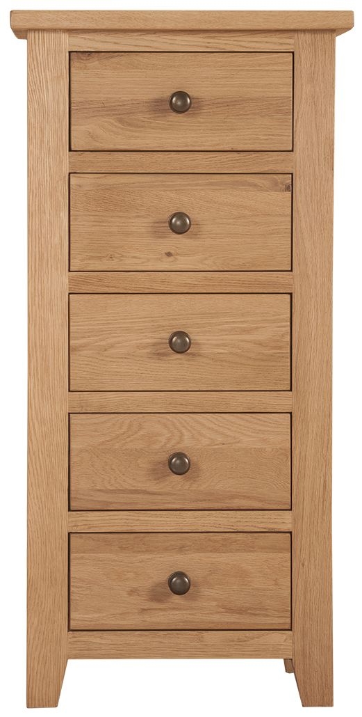 Appleby Petite Oak Narrow Chest, 5 Drawers Tallboy