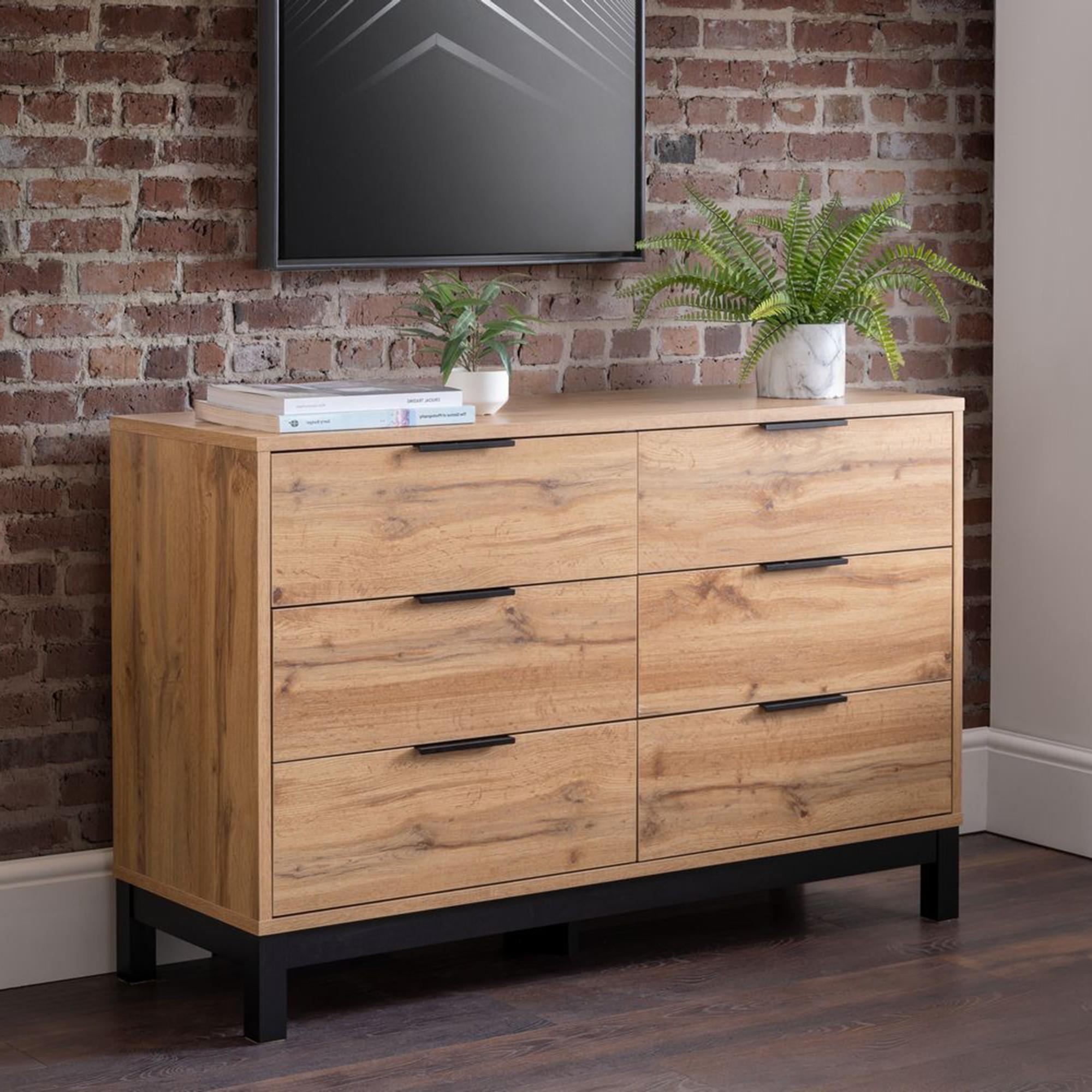 Bali Oak Chest of Drawers - 6 Drawer - Wide