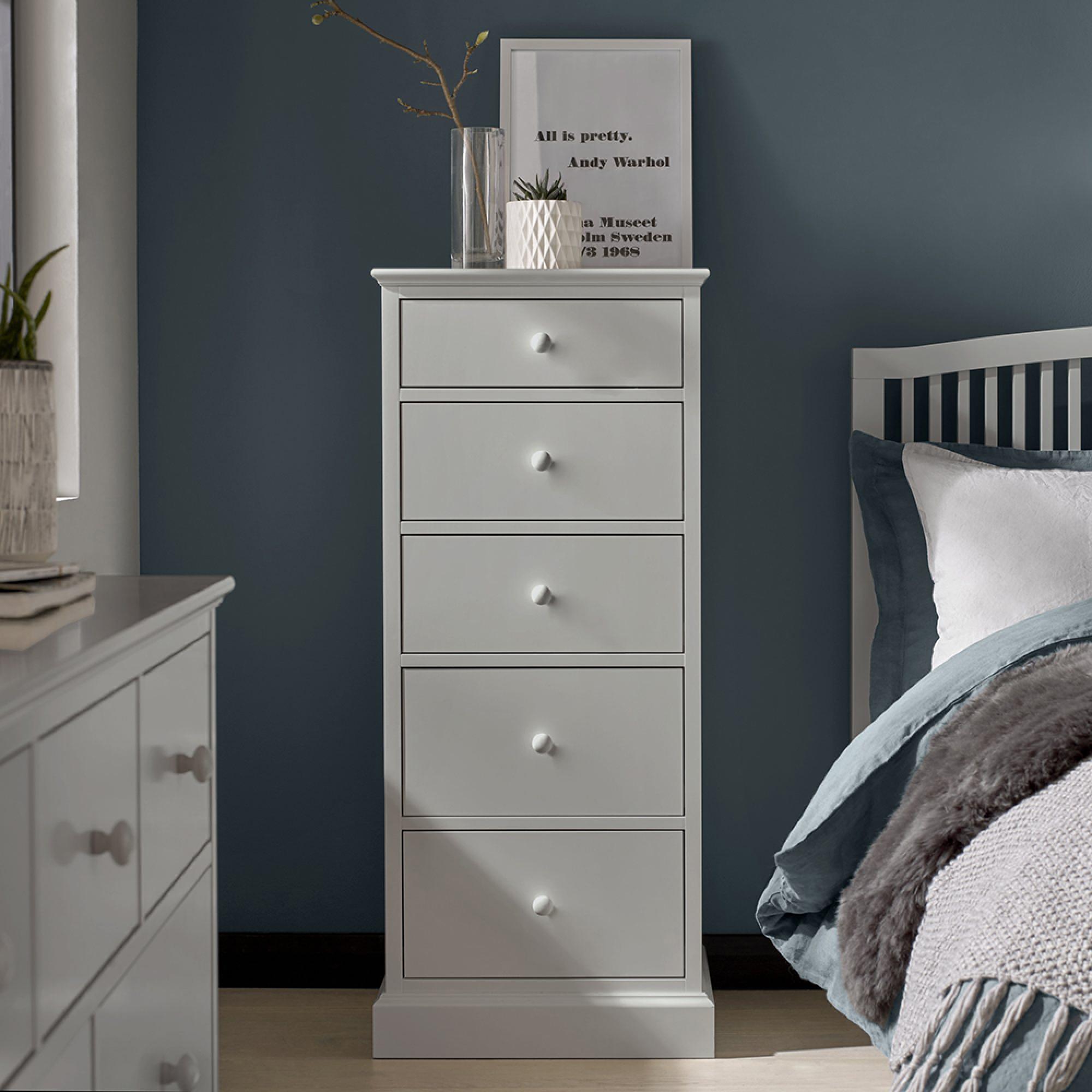 Ashby Soft Grey Tall Chest - 5 Drawer