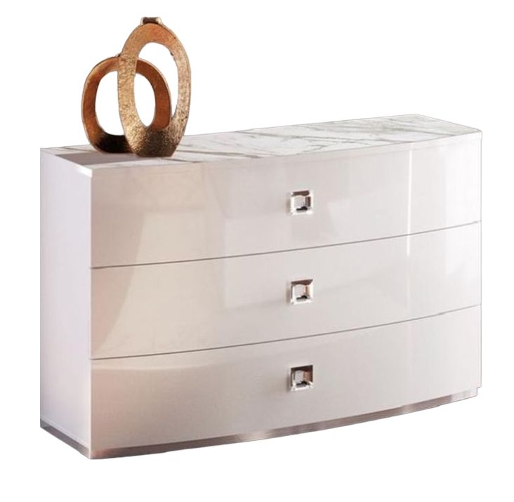 Betty Chest of Drawers - 3 Drawer - Bow Front - White Gloss