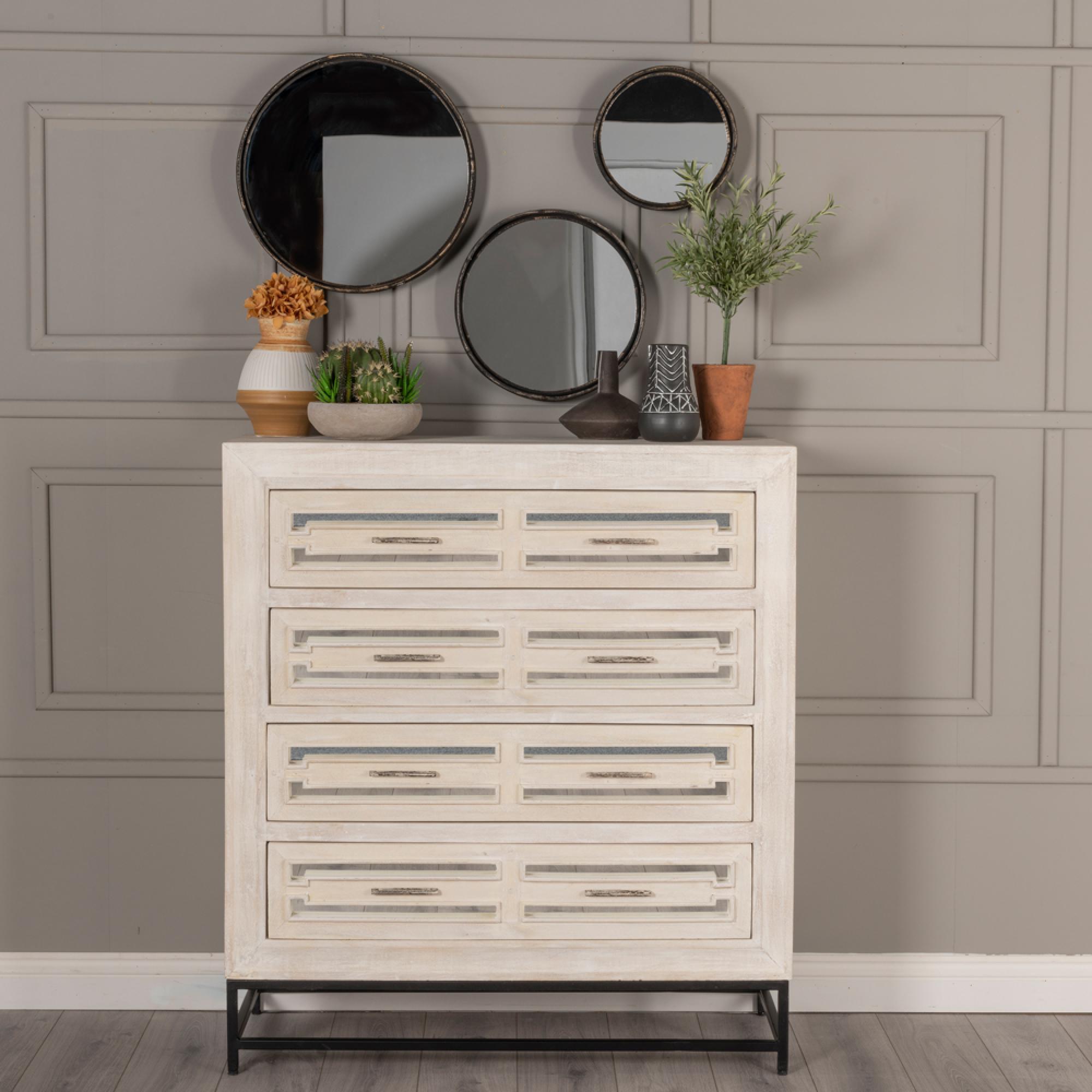 Clearance - Geo Chest of Drawers - 4 Drawer - White Mirrored