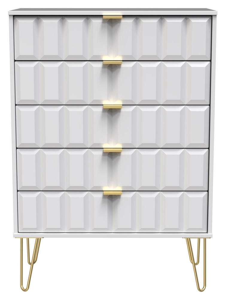 Cube Chest - 5 Drawer - with Gold Hairpin Legs - White