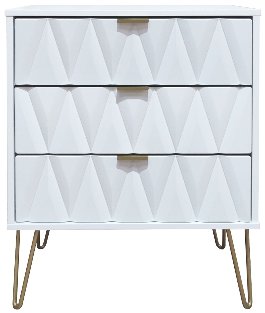 Diamond Midi Chest - 3 Drawer - with Gold Hairpin Legs - White