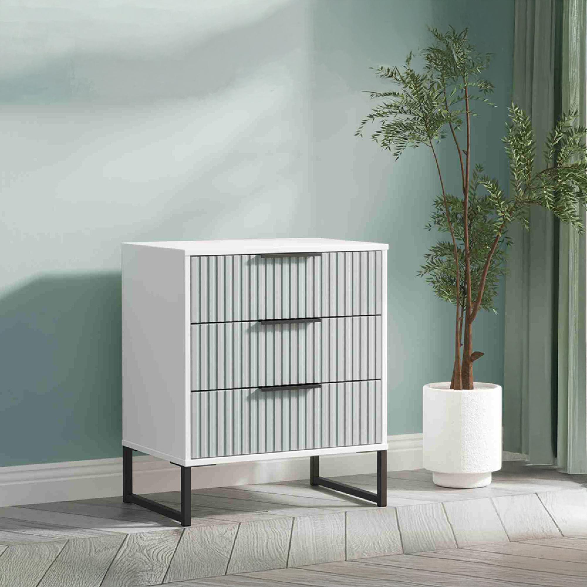 Fluted Chest - 3 Drawer - Midi - Duck and White Matt