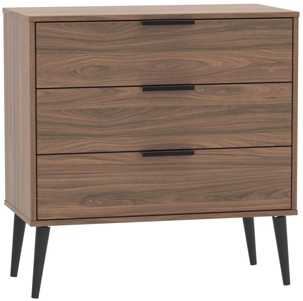 Hong Kong Chest - 3 Drawer - Midi - with Wooden Legs - Walnut