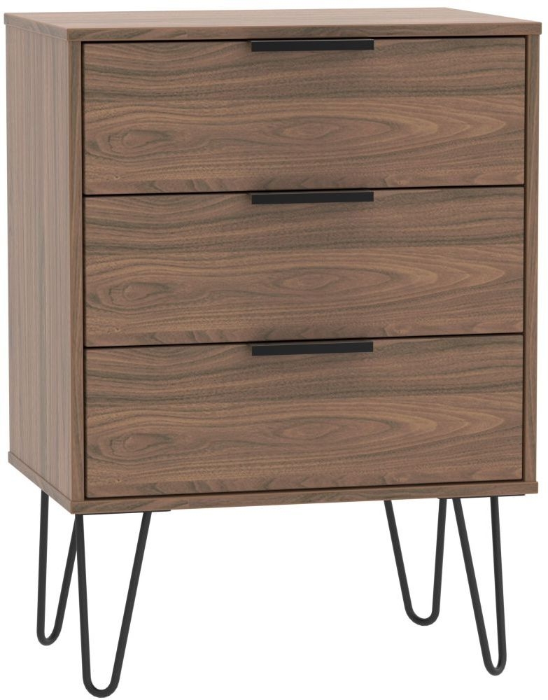 Hong Kong Chest - 3 Drawer - Small - with Hairpin Legs - Walnut