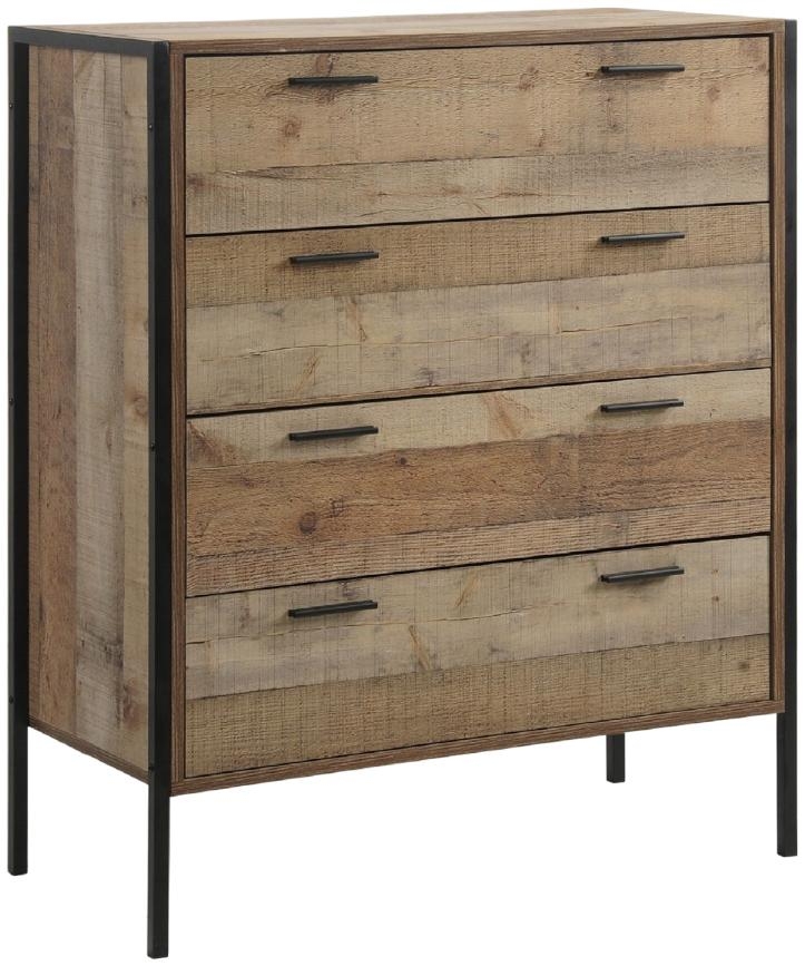Industrial Chest of Drawers - 4 Drawer - Rustic Oak Effect