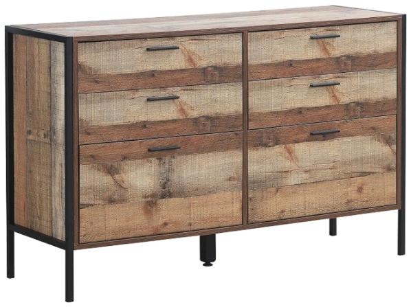 Industrial Chest of Drawers - 6 Drawer - Wide - Rustic Oak Effect