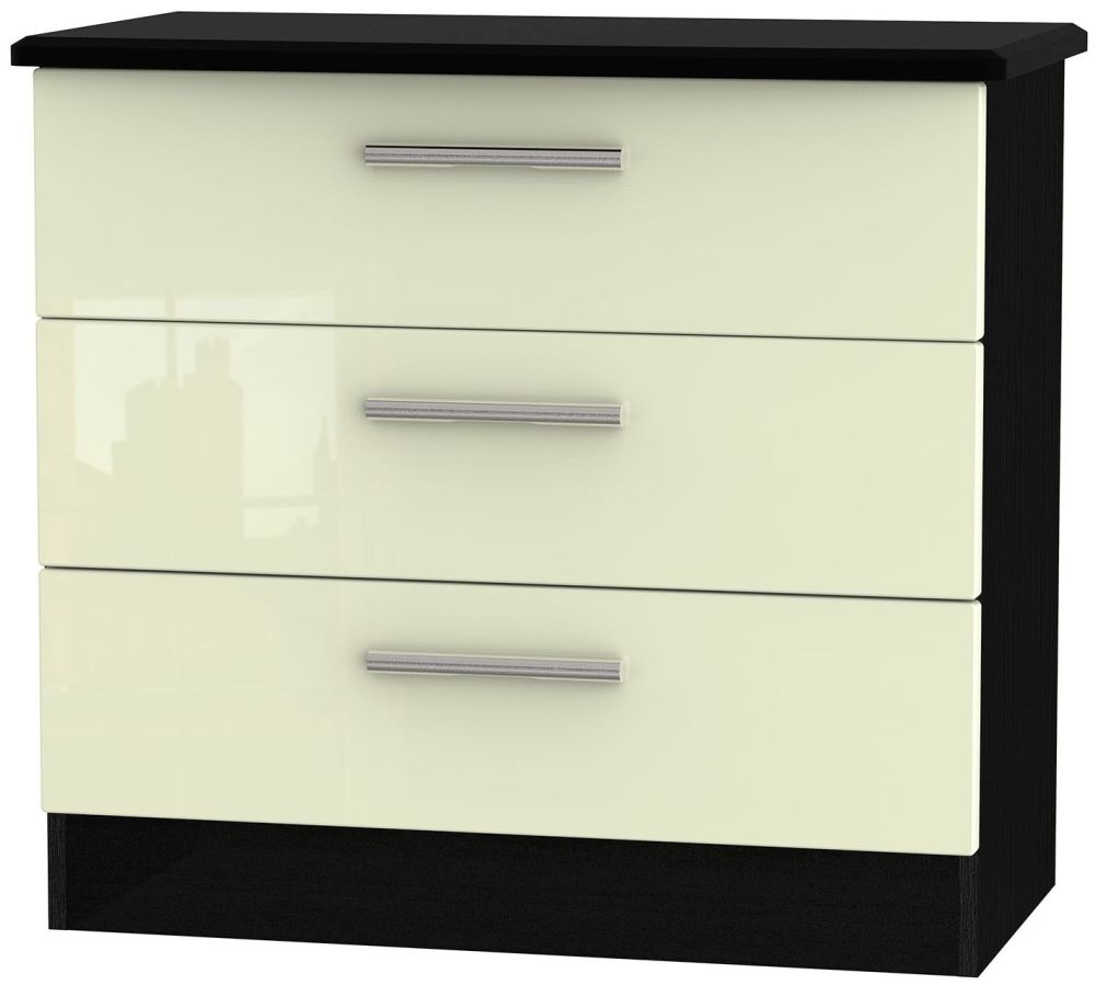 Knightsbridge Small Chest - 3 Drawer - Cream Gloss and Black