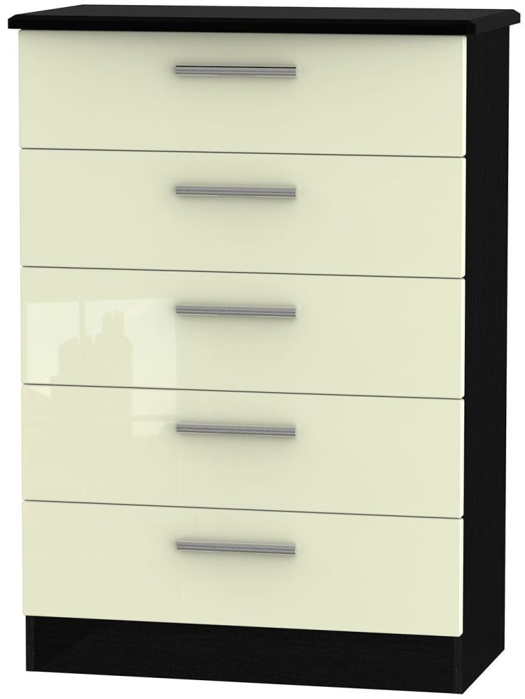 Knightsbridge Chest - 5 Drawer - Cream Gloss and Black