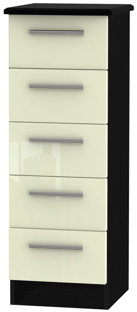 Knightsbridge Narrow Chest - 5 Drawer - Cream Gloss and Black