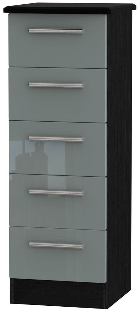 Knightsbridge Chest - Narrow - 5 Drawer - Grey Gloss and Black
