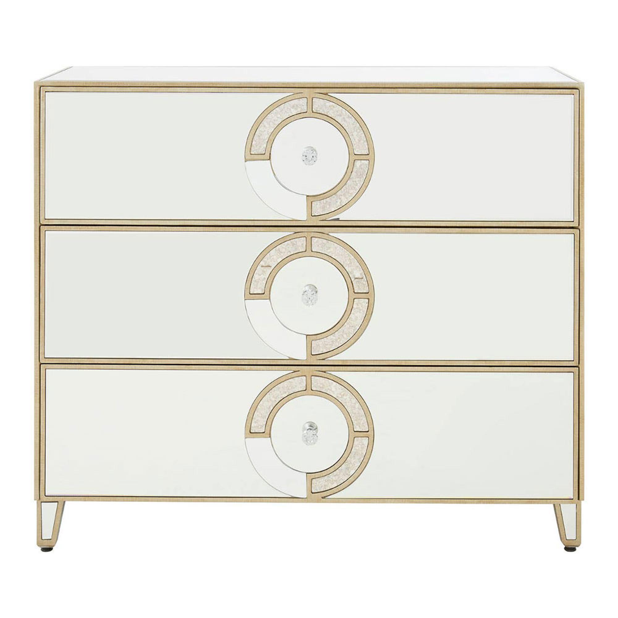 Knightsbridge Chest - 3 Drawer - Mirrored with Gold Trim