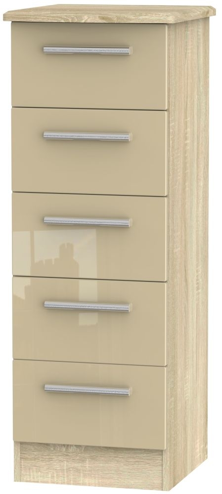 Knightsbridge Chest - Narrow - 5 Drawer - Mushroom and Oak