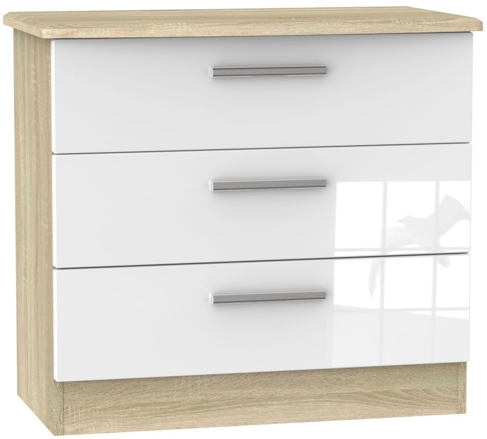 Knightsbridge Chest - Small - 3 Drawer - White Gloss and Oak