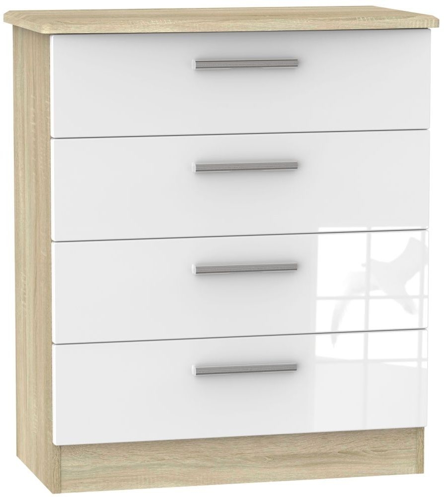 Knightsbridge Chest - 4 Drawer - White Gloss and Oak