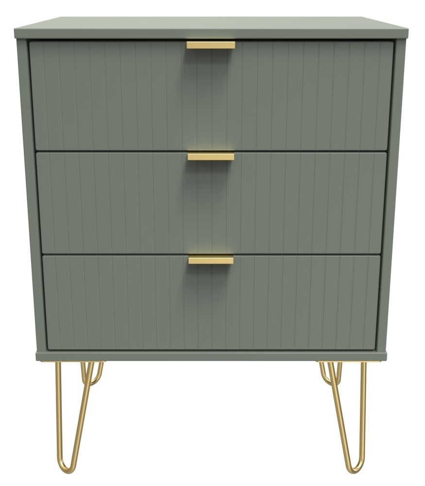 Linear Chest - Midi - 3 Drawer - with Gold Hairpin Legs - Green