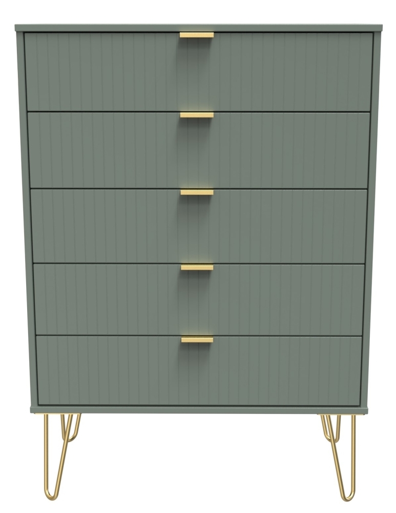 Linear Chest - 5 Drawer - with Gold Hairpin Legs - Green
