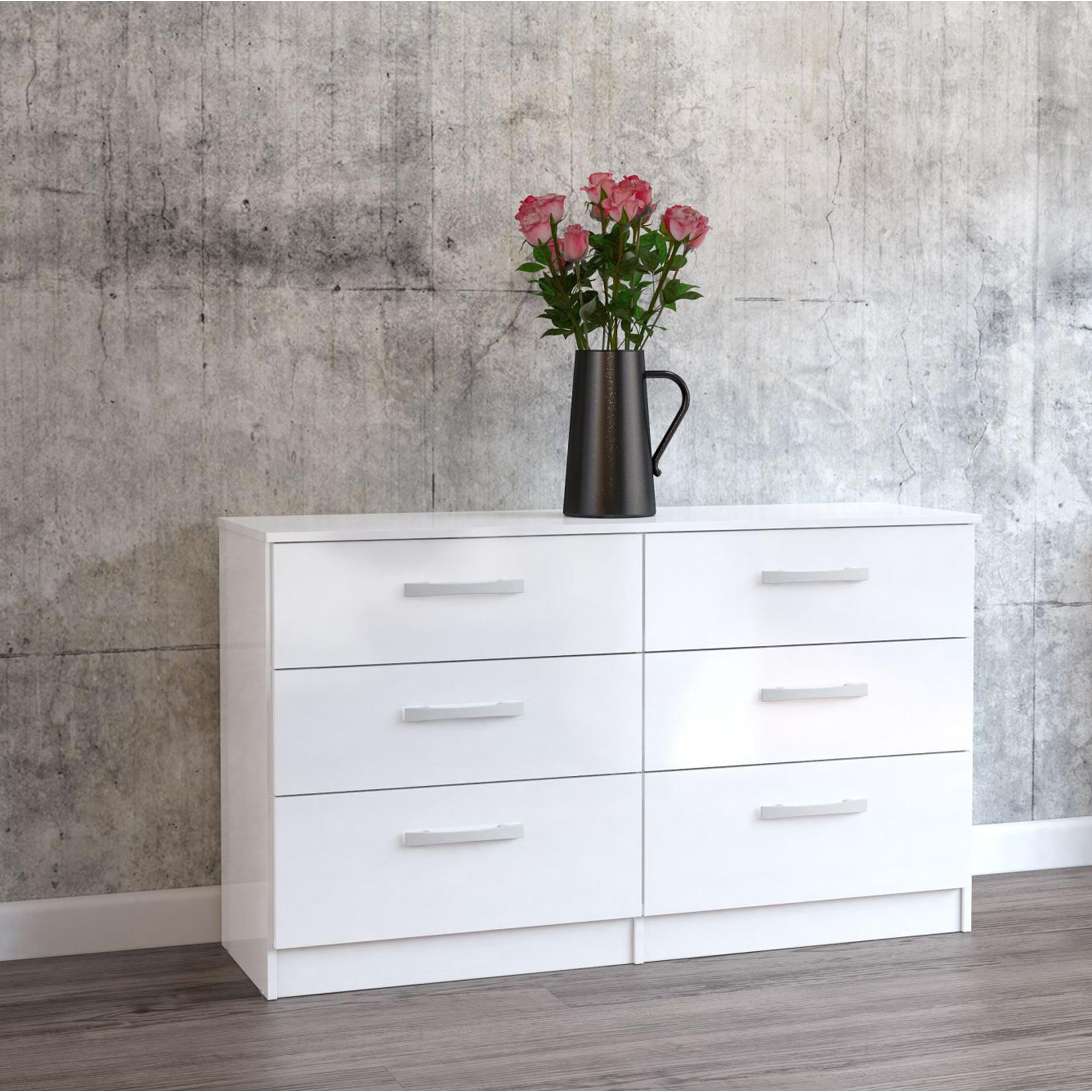 Lynx Wide Chest - 6 Drawer - White Gloss