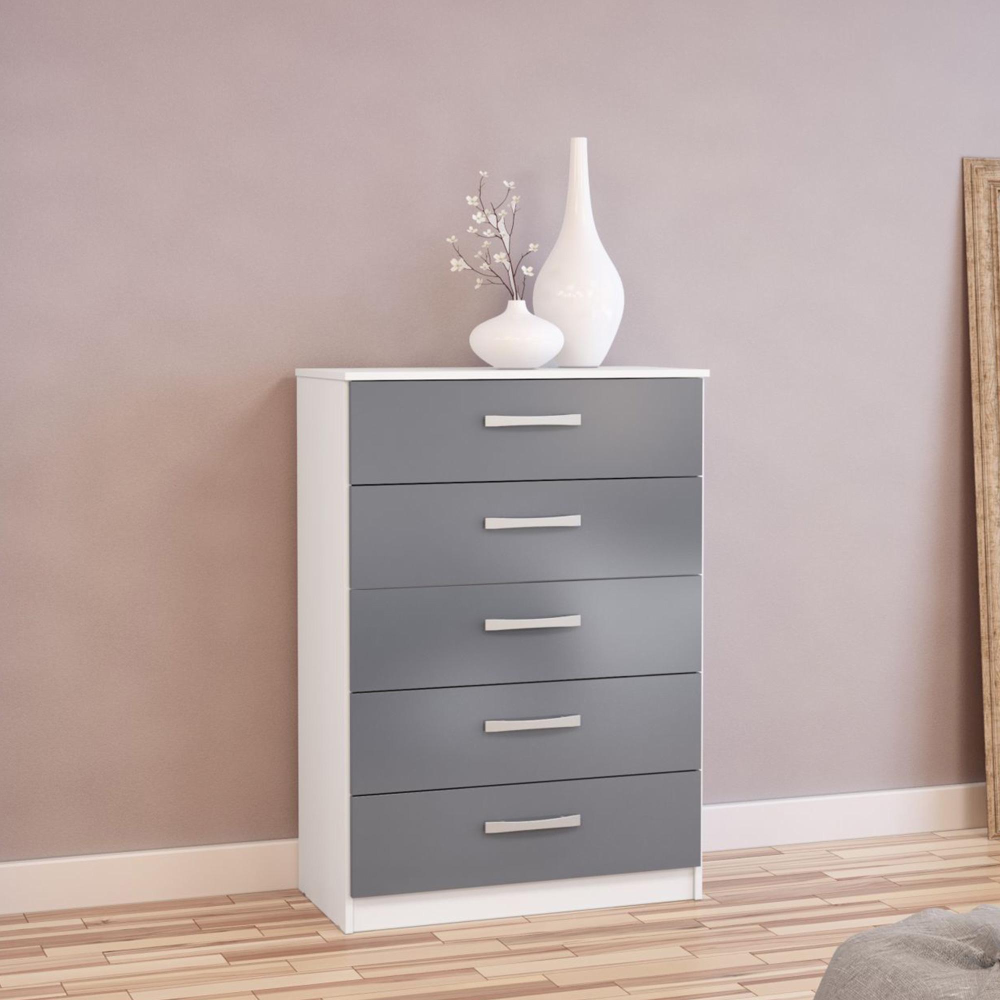 Lynx Chest - 5 Drawer - White and Grey Gloss