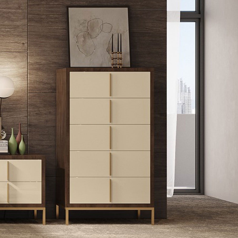 Meridian Chest of Drawers - 5 Drawer - Cream & Walnut