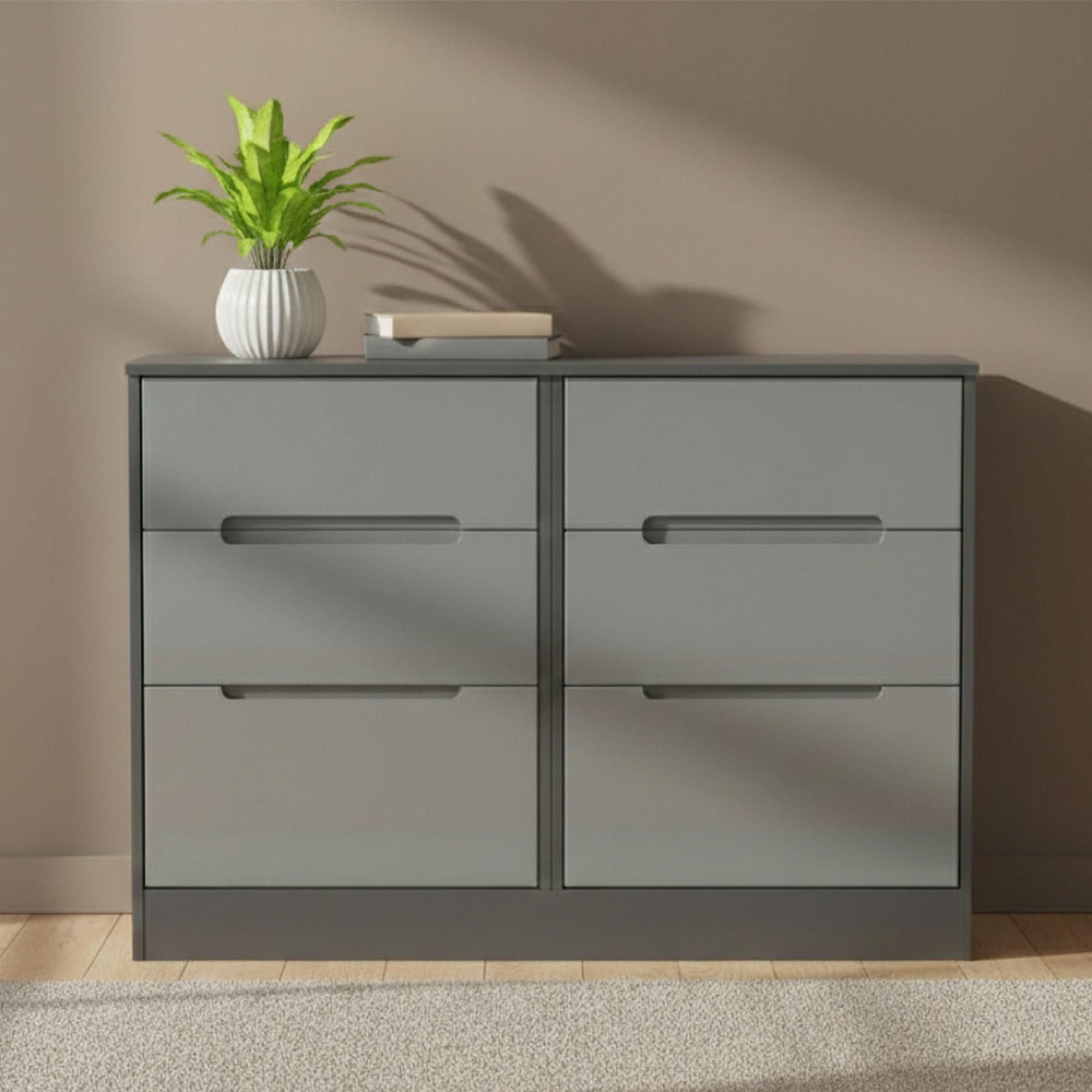 Monaco Chest - Midi - 6 Drawer - Grey Gloss and Graphite