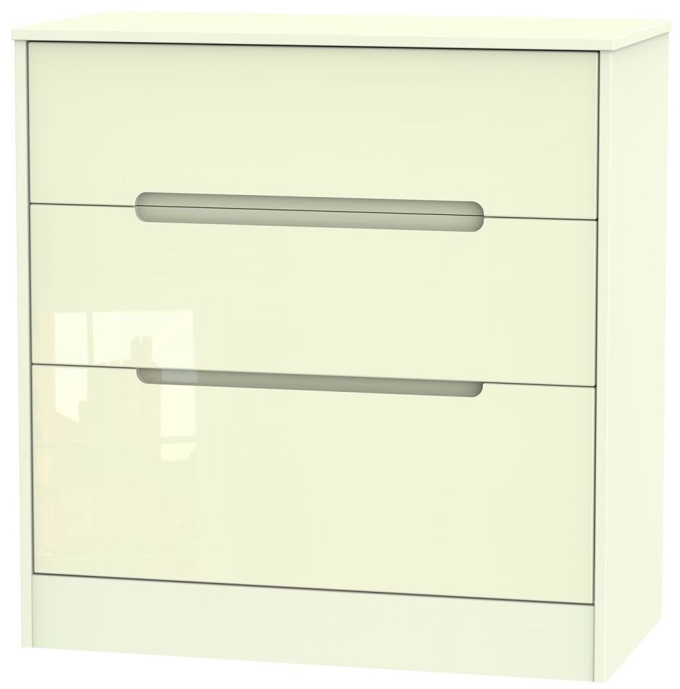 Monaco Chest - Deep - 3 Drawer - Cream Gloss