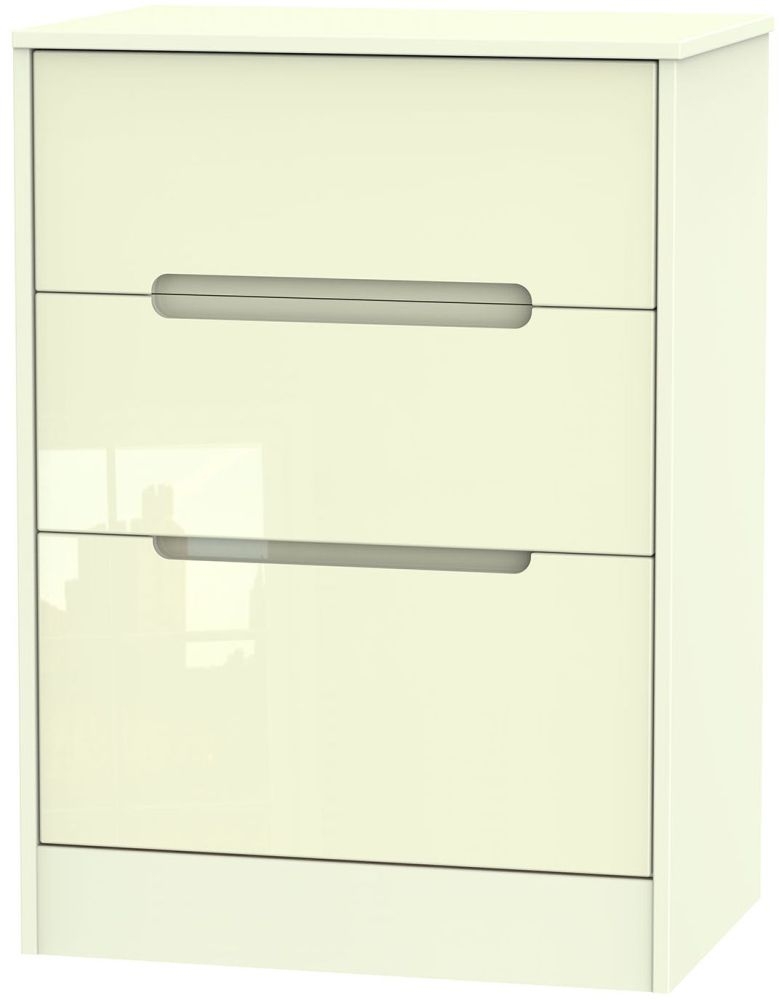 Monaco Chest - Deep Midi - 3 Drawer - Cream Gloss