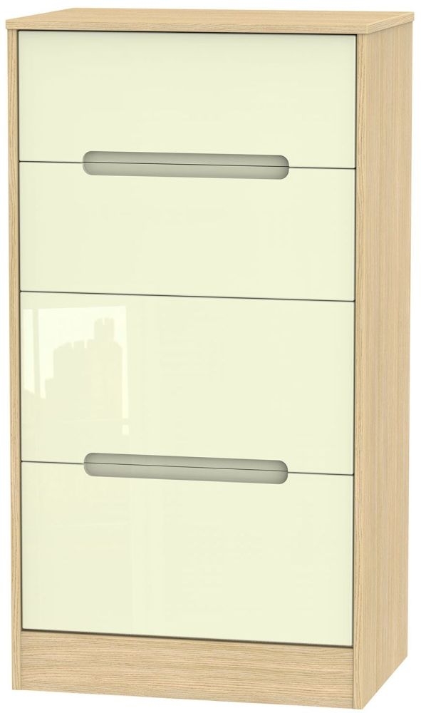 Monaco Chest - Deep Midi - 4 Drawer - Cream Gloss and Light Oak