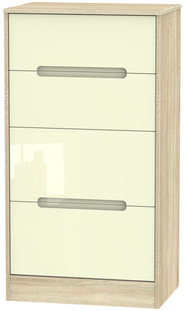 Monaco Chest - Deep Midi - 4 Drawer - Cream Gloss and Oak