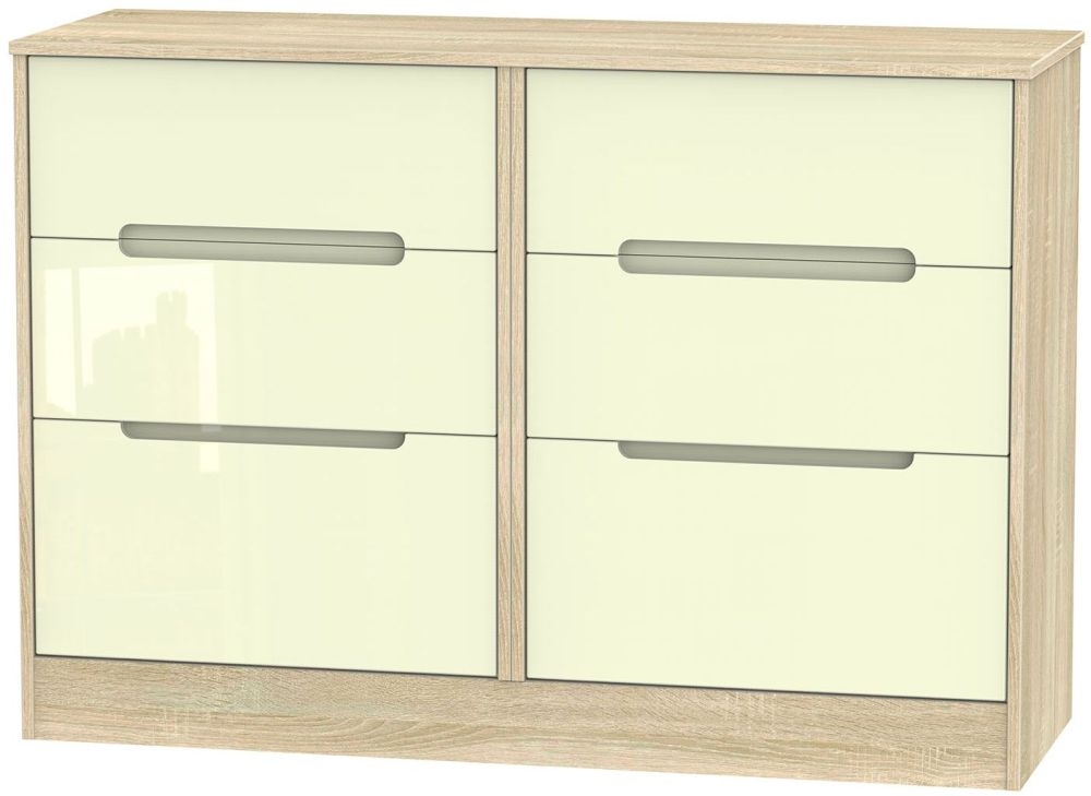 Monaco Chest - Midi - 6 Drawer - Cream Gloss and Oak