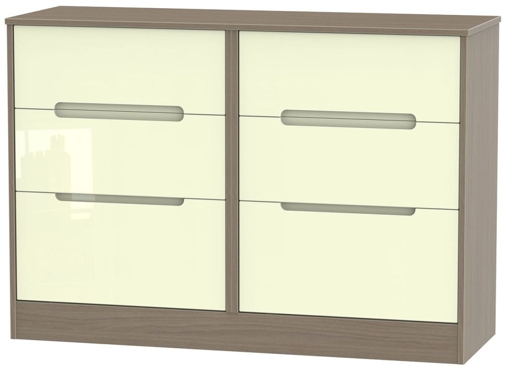 Monaco Chest - Midi - 6 Drawer - Cream Gloss and Toronto Walnut