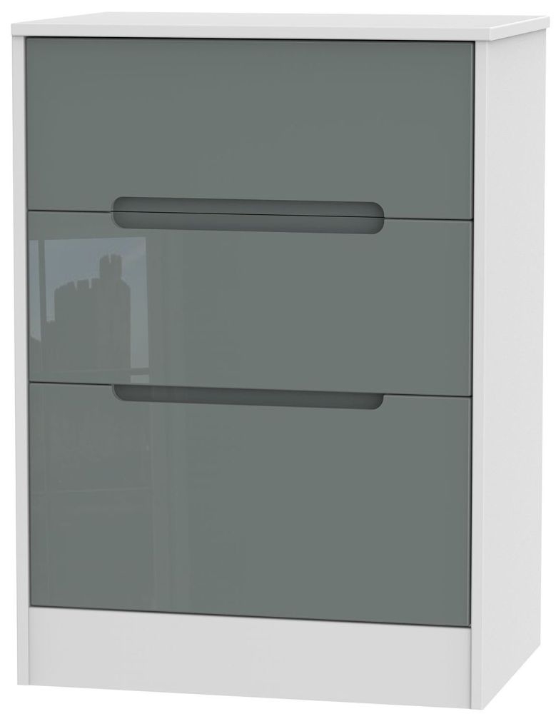Monaco Chest - Deep Midi - 3 Drawer - Grey Gloss and White