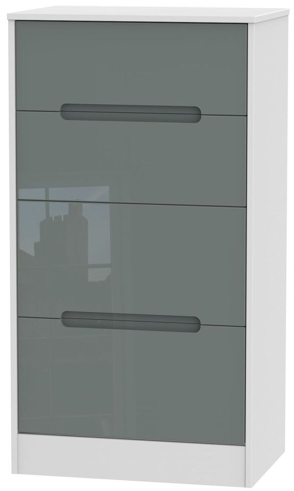 Monaco Chest - Deep Midi - 4 Drawer - Grey Gloss and White