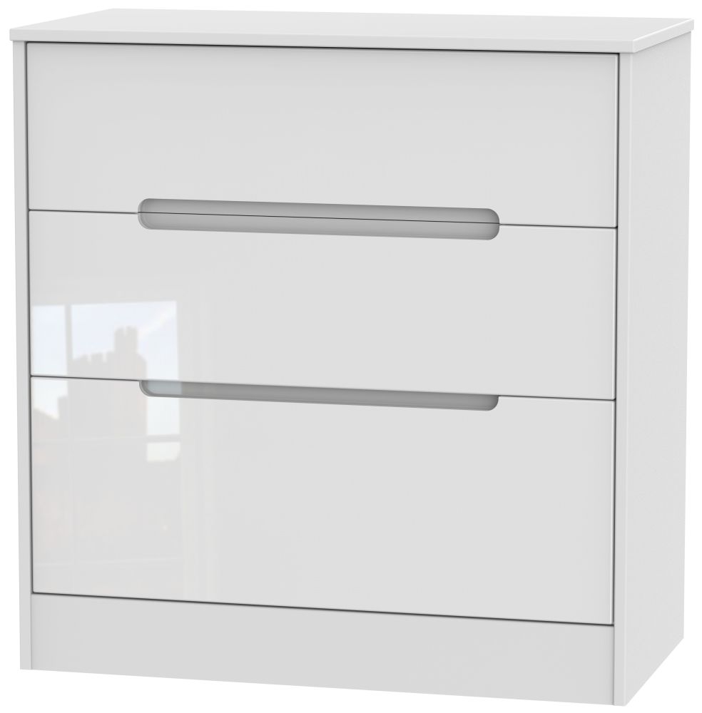Monaco Chest - Deep - 3 Drawer - White Gloss