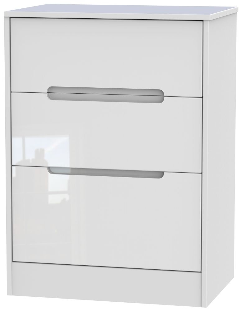 Monaco Chest - Deep Midi - 3 Drawer - White Gloss