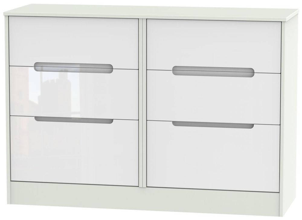 Monaco Chest - Midi - 6 Drawer - White Gloss and Cashmere