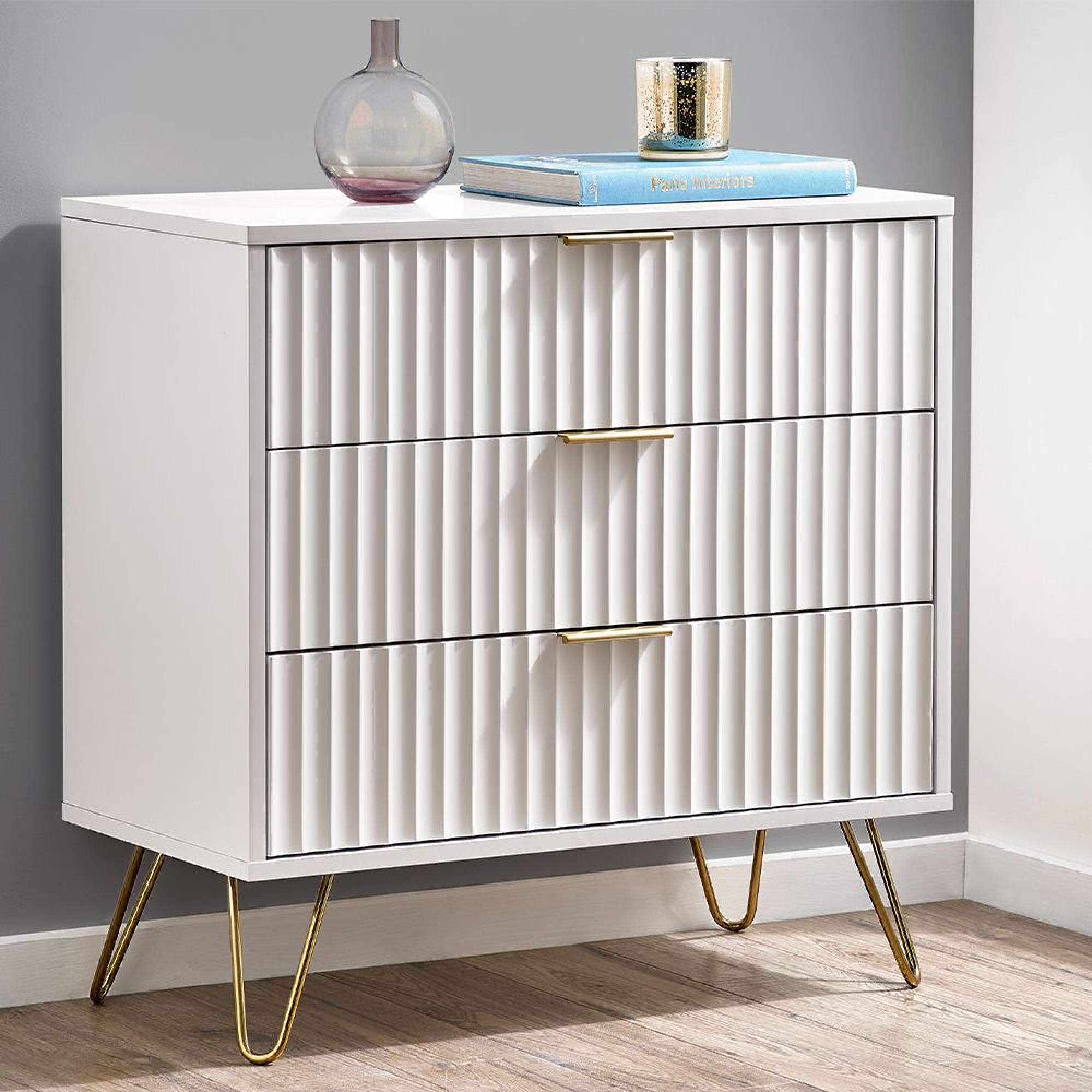 Murano Chest of Drawers - 3 Drawer - Small - Ribbed - White