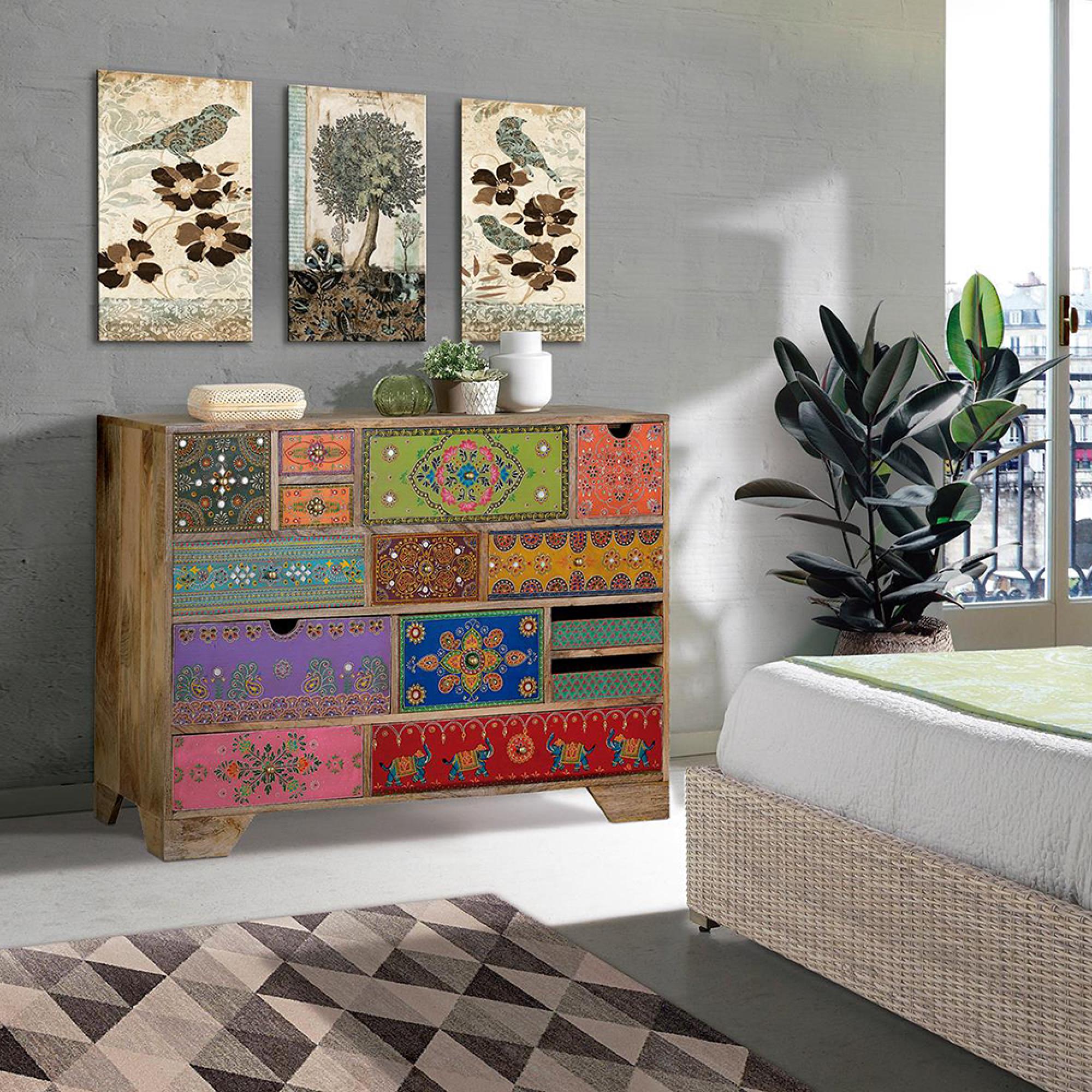Nazlini Cabinet - Mango Wood - Painted - Multi Drawer - Wide