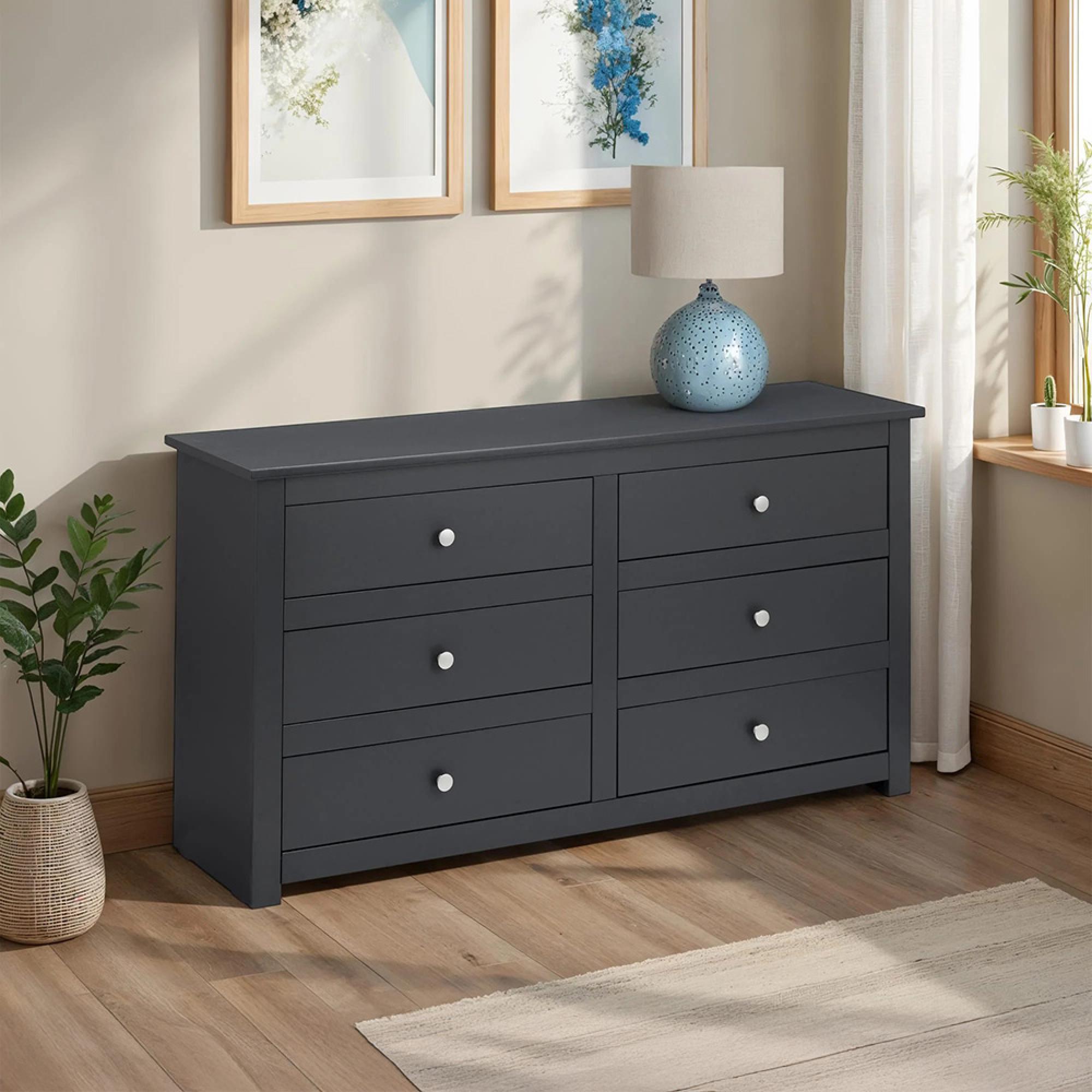 Radley Chest of Drawers - 6 Drawer - Wide - Dark Grey