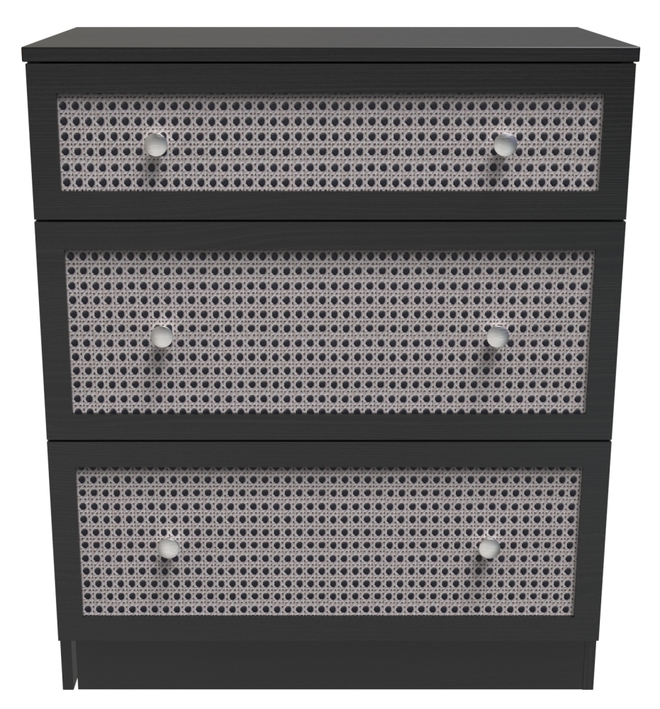 Rattan and Black Ash Chest - Deep - 3 Drawer