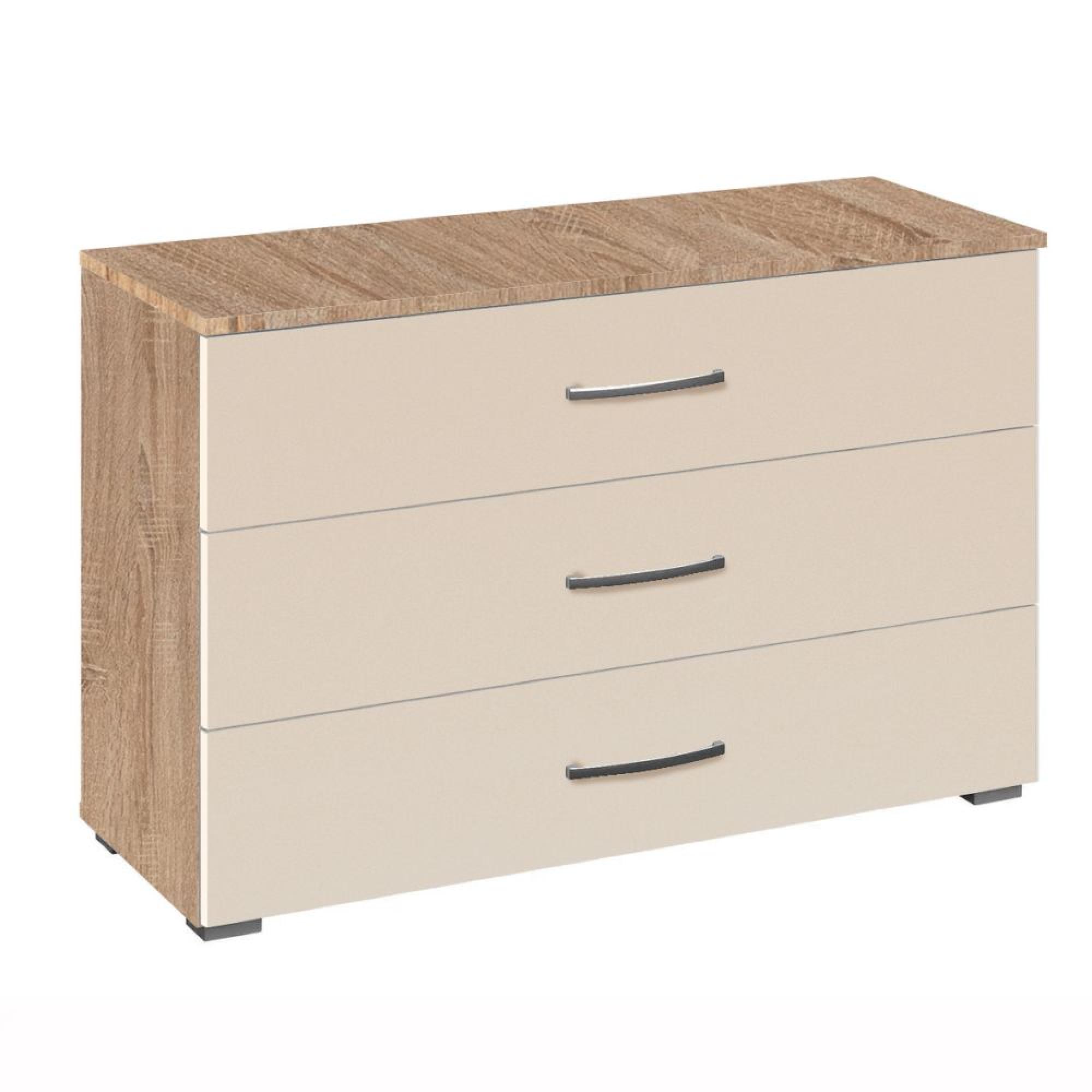 Aditio Wide Chest - 3 Drawer - Sonoma Oak & Champagne