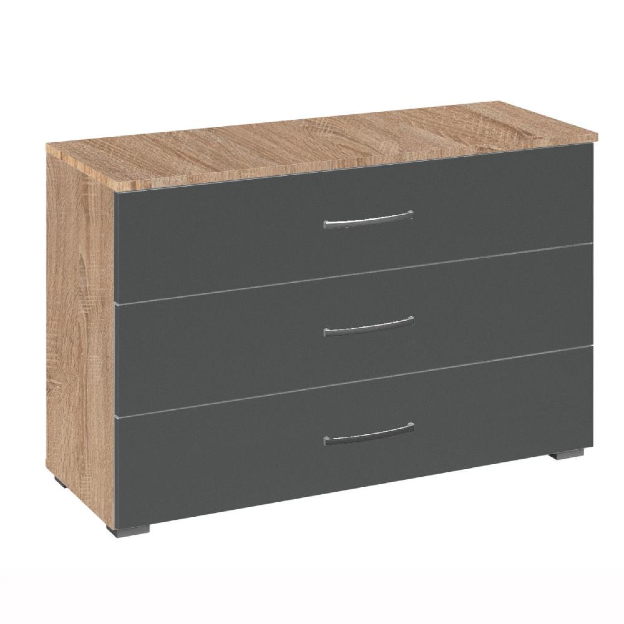 Aditio Wide Chest - 3 Drawer - Sonoma Oak & Metallic Dark Grey
