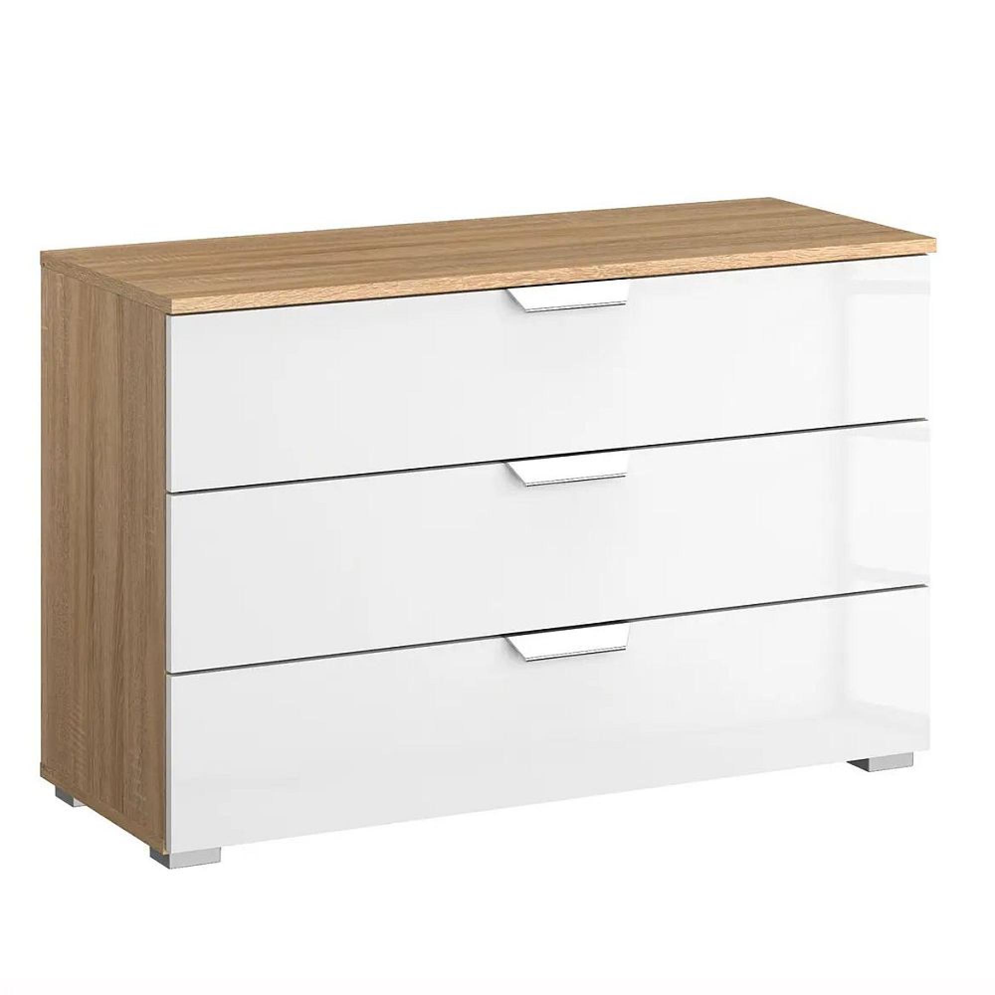 Aditio Wide Chest - 3 Drawer - Sonoma Oak & White High Gloss