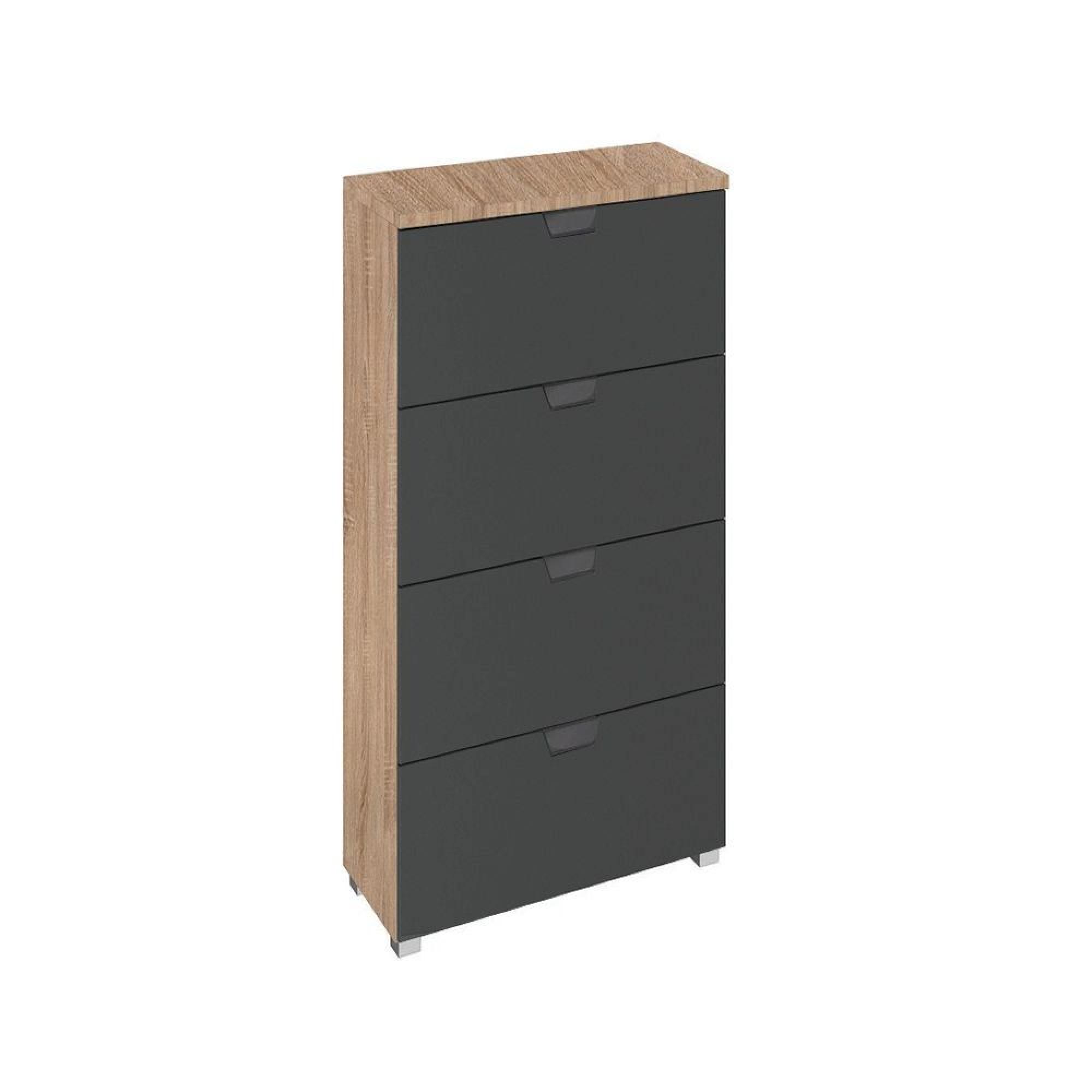 Aditio Narrow Chest - 4 Drawer - Sonoma Oak & Metallic Dark Grey