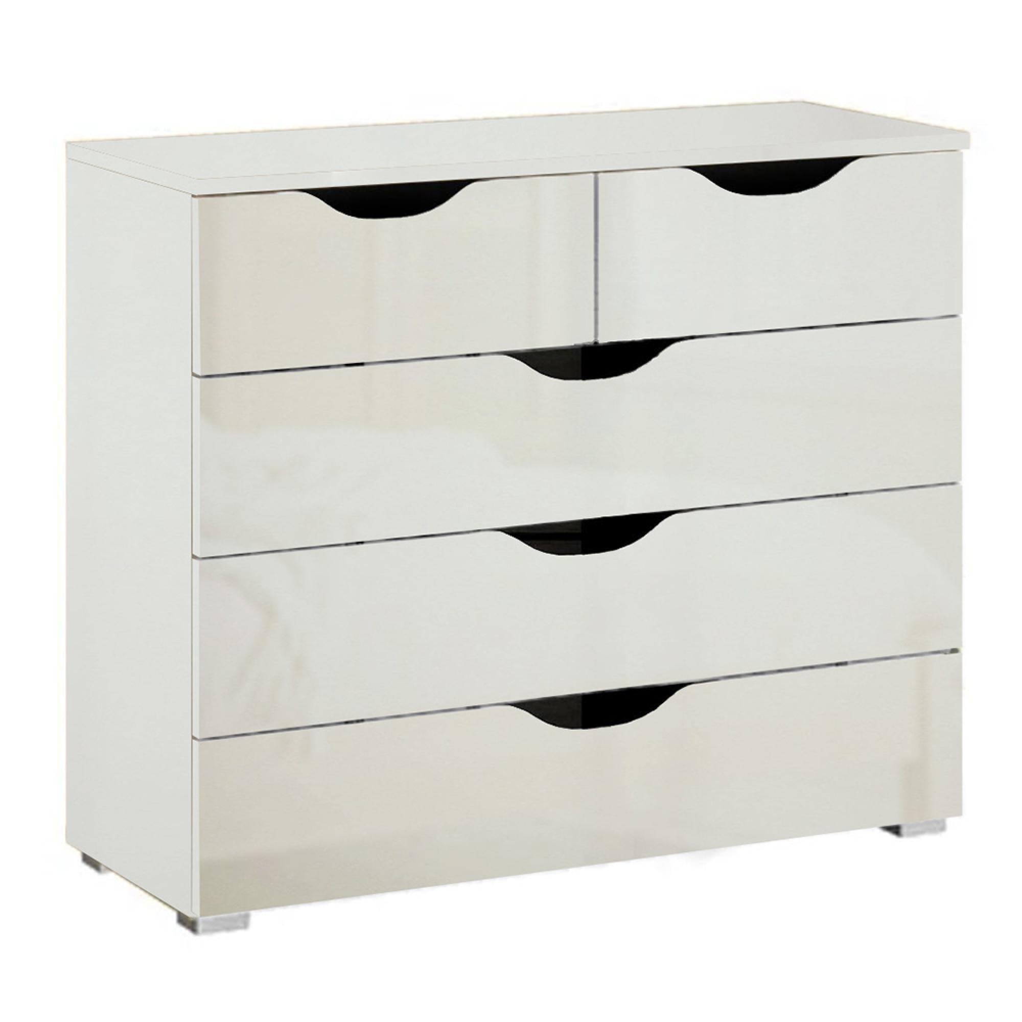 Arnstein Chest - 3+2 Drawer - Alpine White & White High Gloss